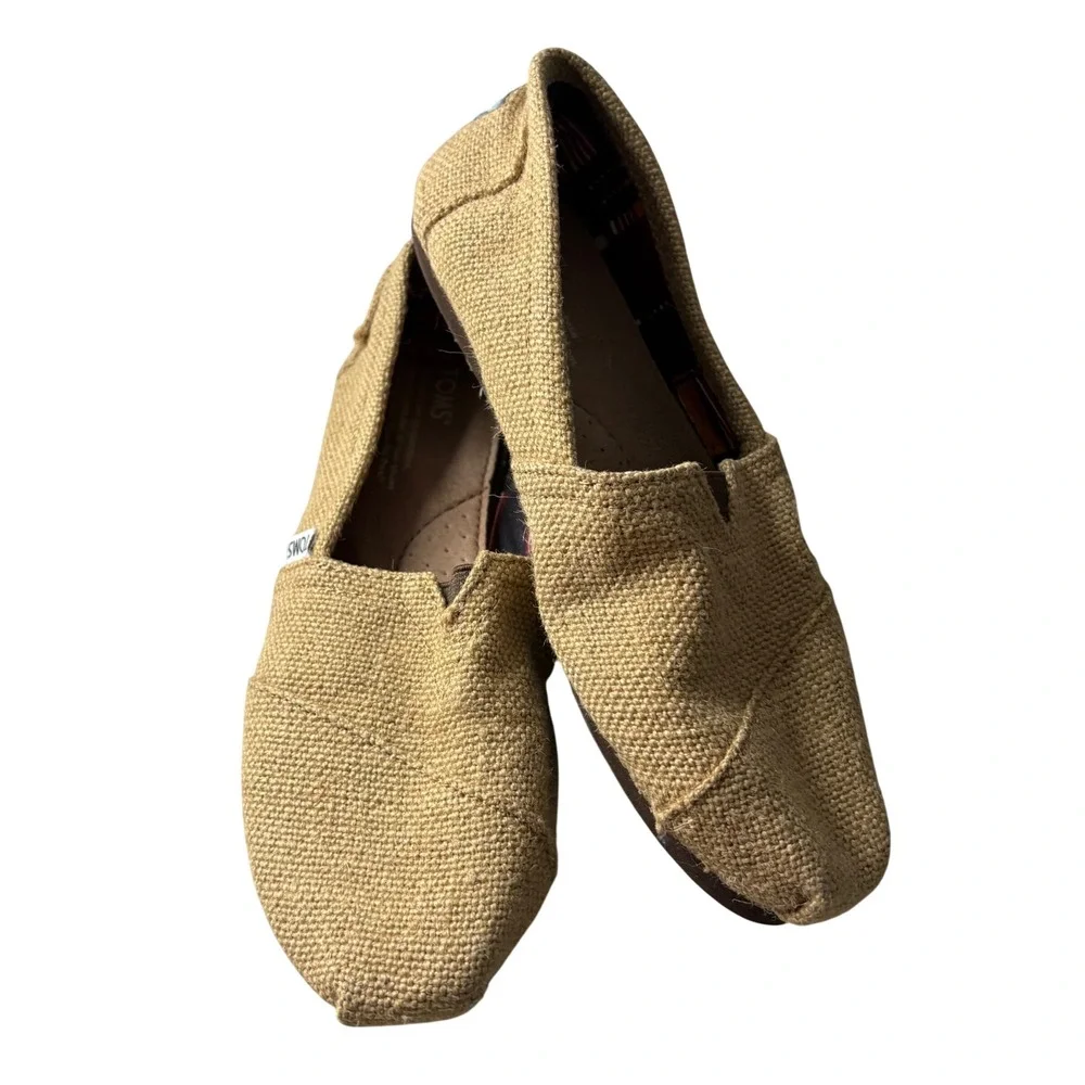 Toms Classic Alpargata Tan Burlap Slip On Shoes W7.5 Woven Flats Comfy